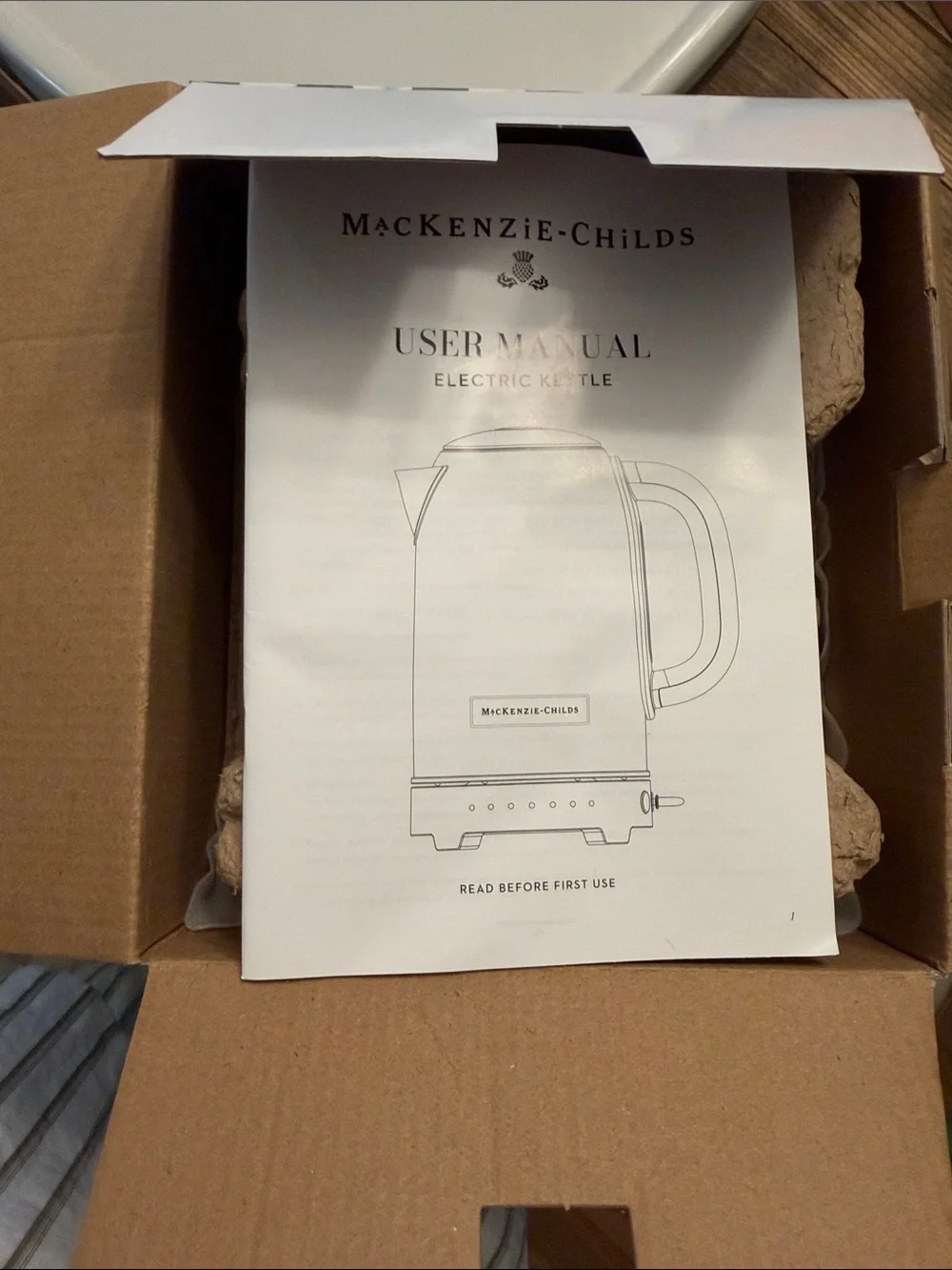 Mackenzie-Childs Mocha Check Electric Kettle with Chrome Accents